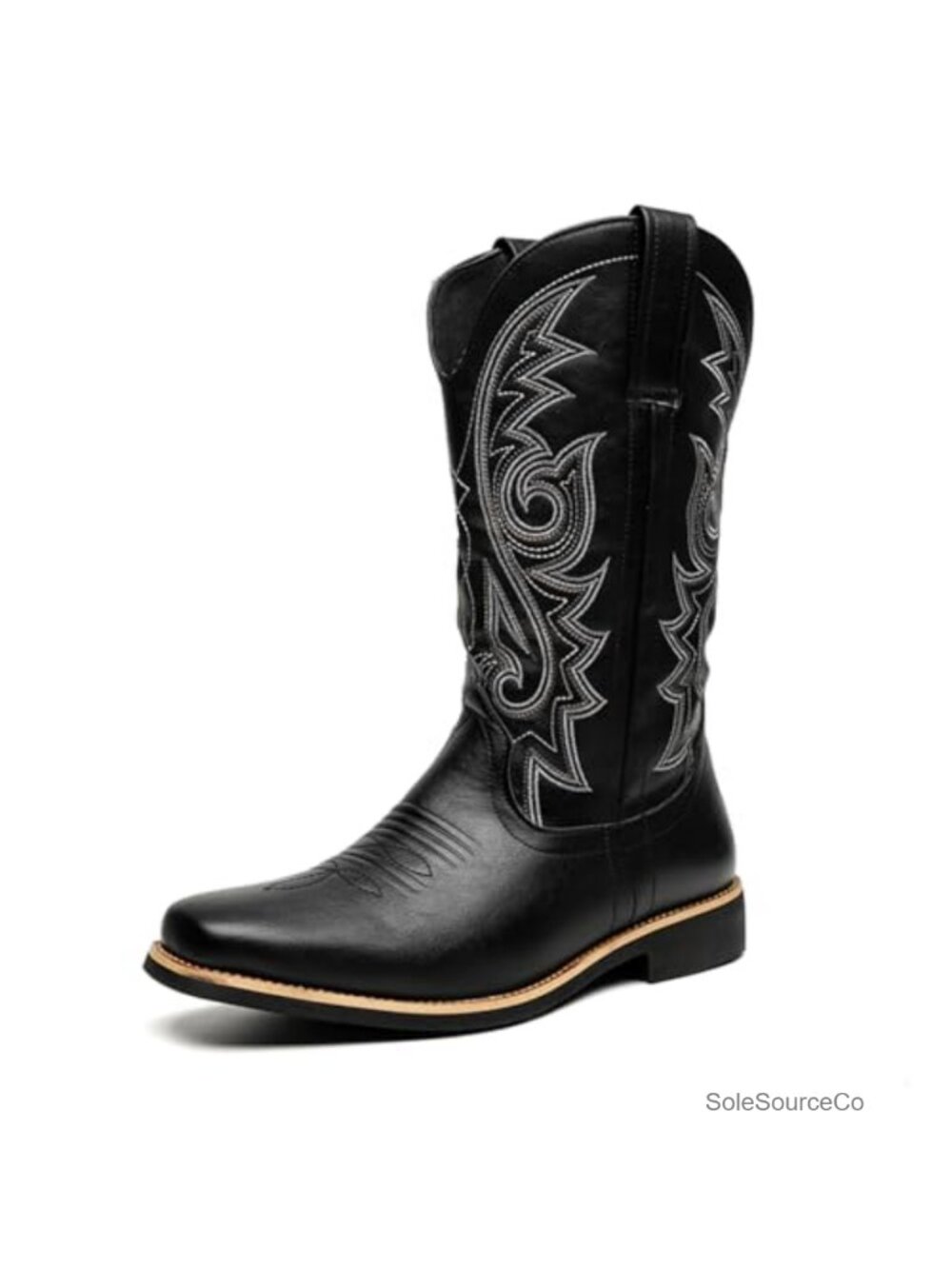Men's Square Toe Western Cowboy Boots Faux Leather Pull-On Work Boots